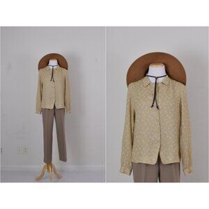 Vintage 80s Botanical Floral Long-sleeve Blouse size‎ 10